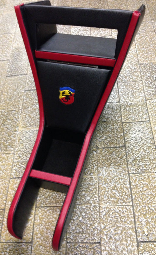 MOBILETTO PORTARADIO IN PELLE NERO BORDO ROSSO STEMMA ABARTH FIAT 500